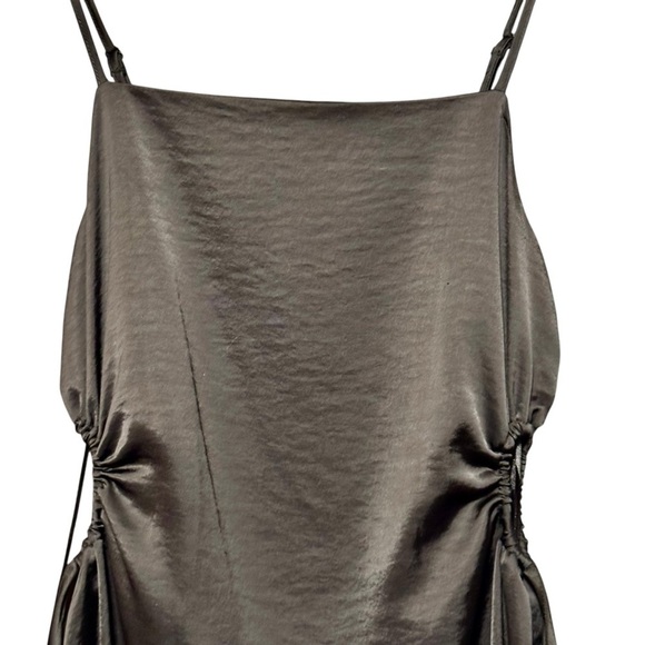 HOUSE OF HARLOW 1960 Satin Side Ruched Cutout Square Neckline Mini Slipdress - Picture 3 of 11